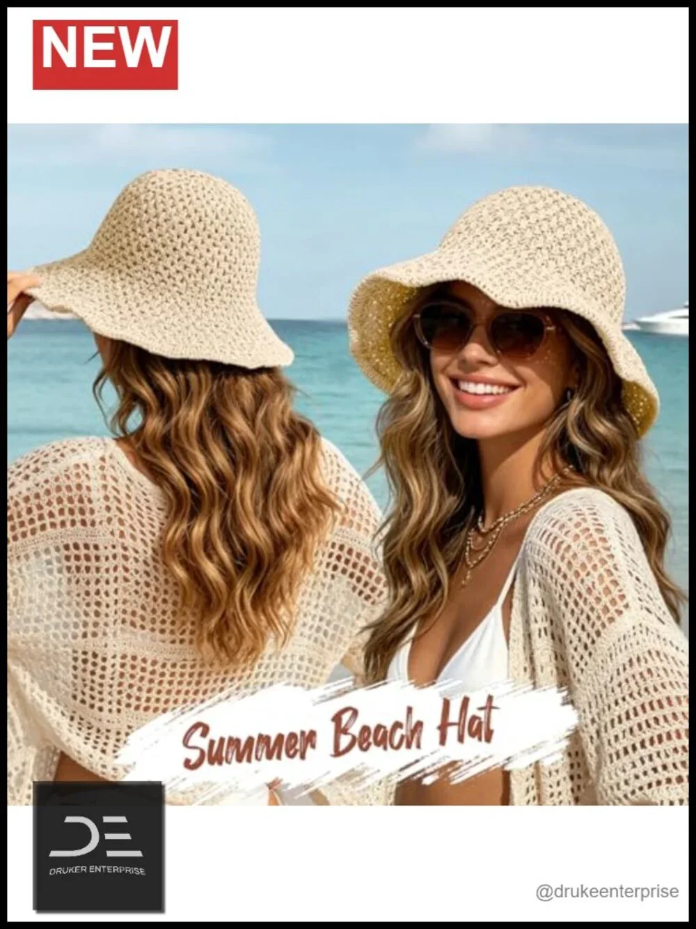 Straw Beach Sun Hat Floppy Crochet UV Protection Packable Bucket Hat